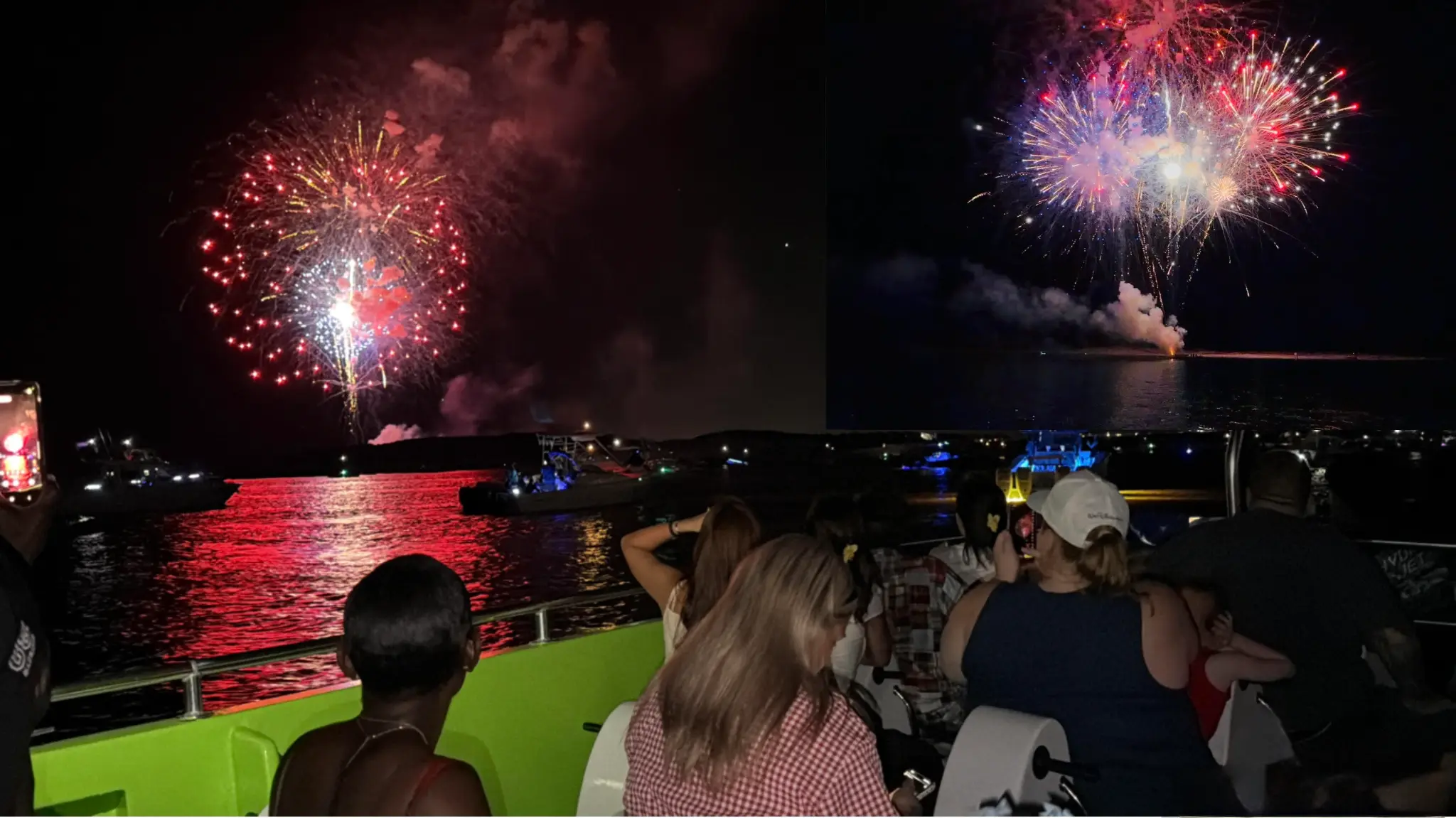 Fireworks over Destin Harbor seen from the HydroJet boat